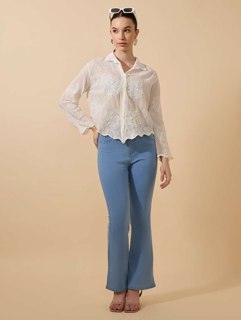 women embroidered collared long sleeve shirt - 21941702 -  Standard Image - 5