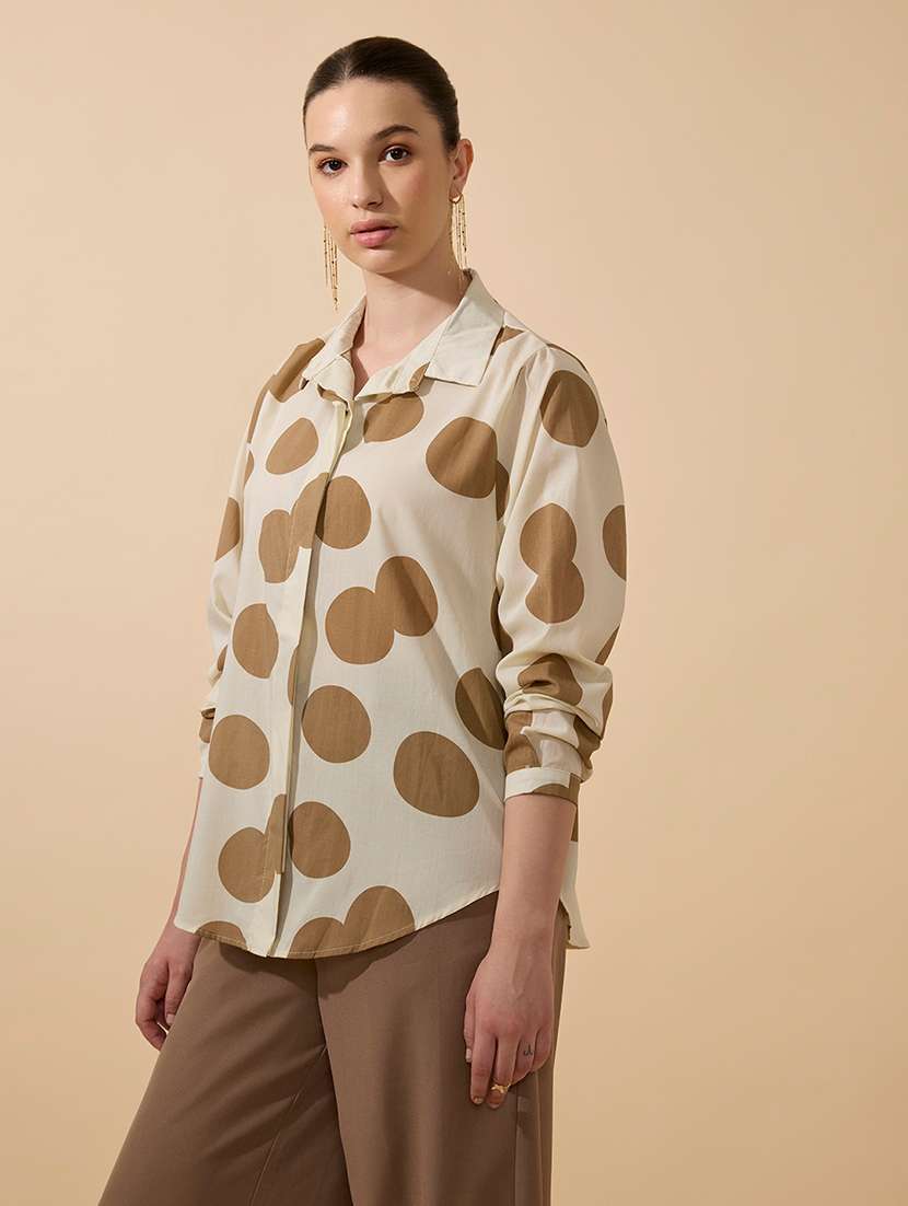 women polka doted collared long sleeve shirt - 21941703 -  Standard Image - 3