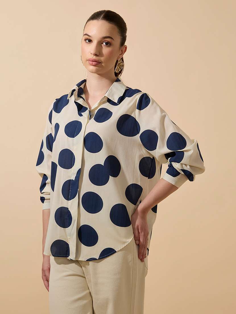 women polka doted collared long sleeve shirt - 21941704 -  Standard Image - 3
