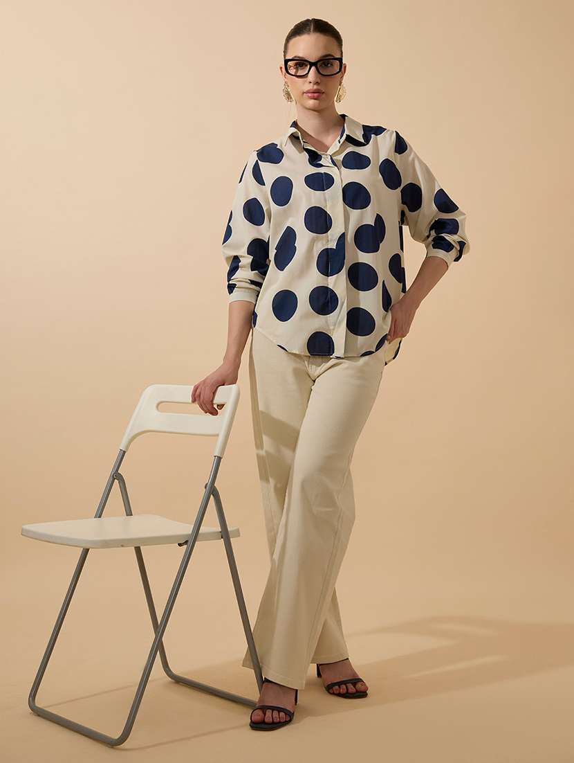 women polka doted collared long sleeve shirt - 21941704 -  Standard Image - 5