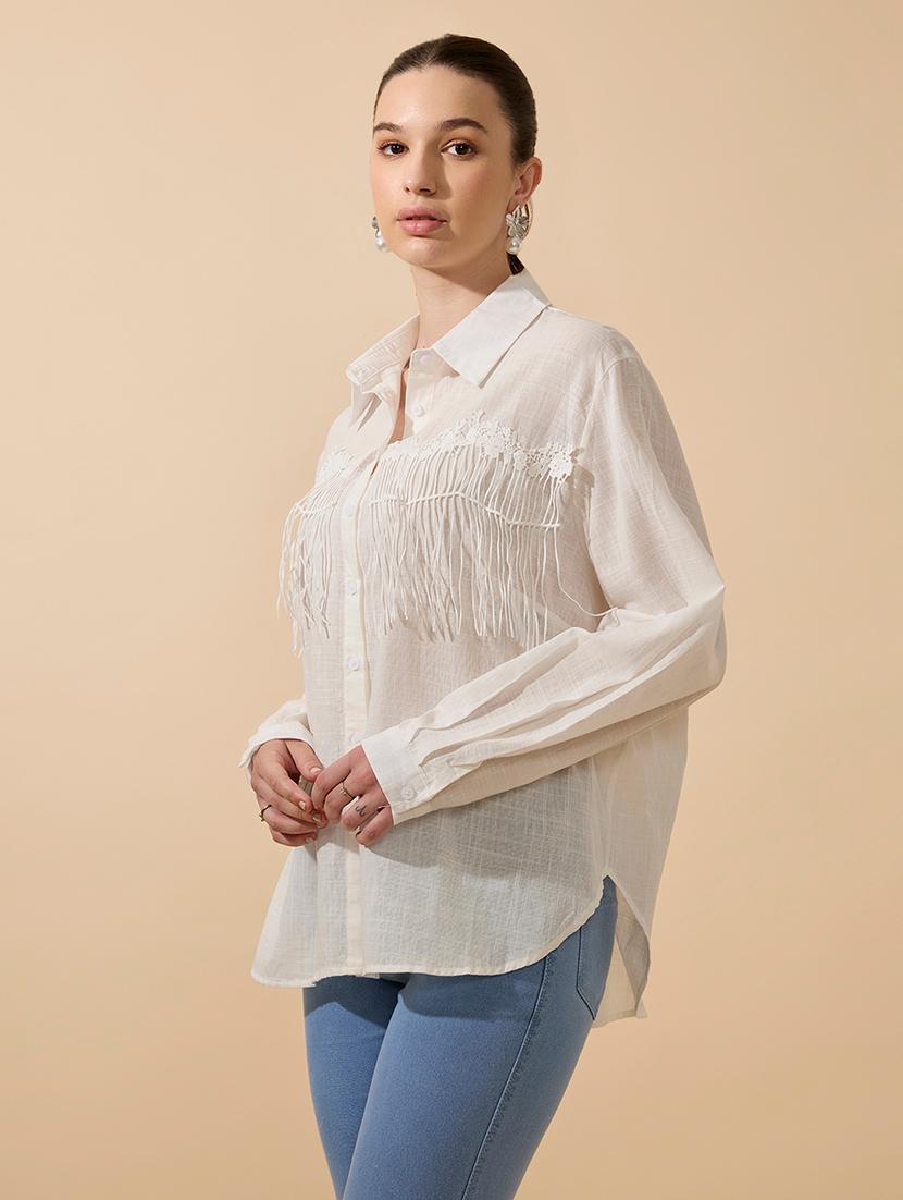 women solid collared long sleeve shirt - 21941705 - Standard Image - 3