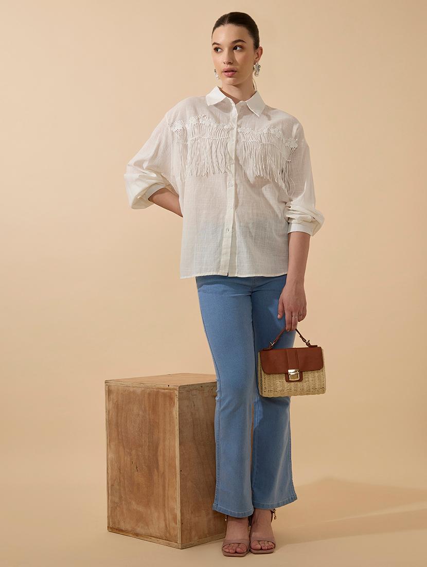 women solid collared long sleeve shirt - 21941705 - Standard Image - 5