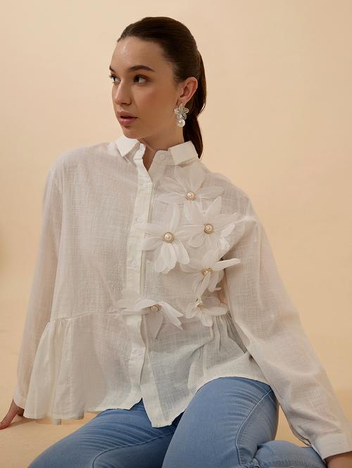 women solid collared long sleeve shirt - 21941706 - Standard Image - 0