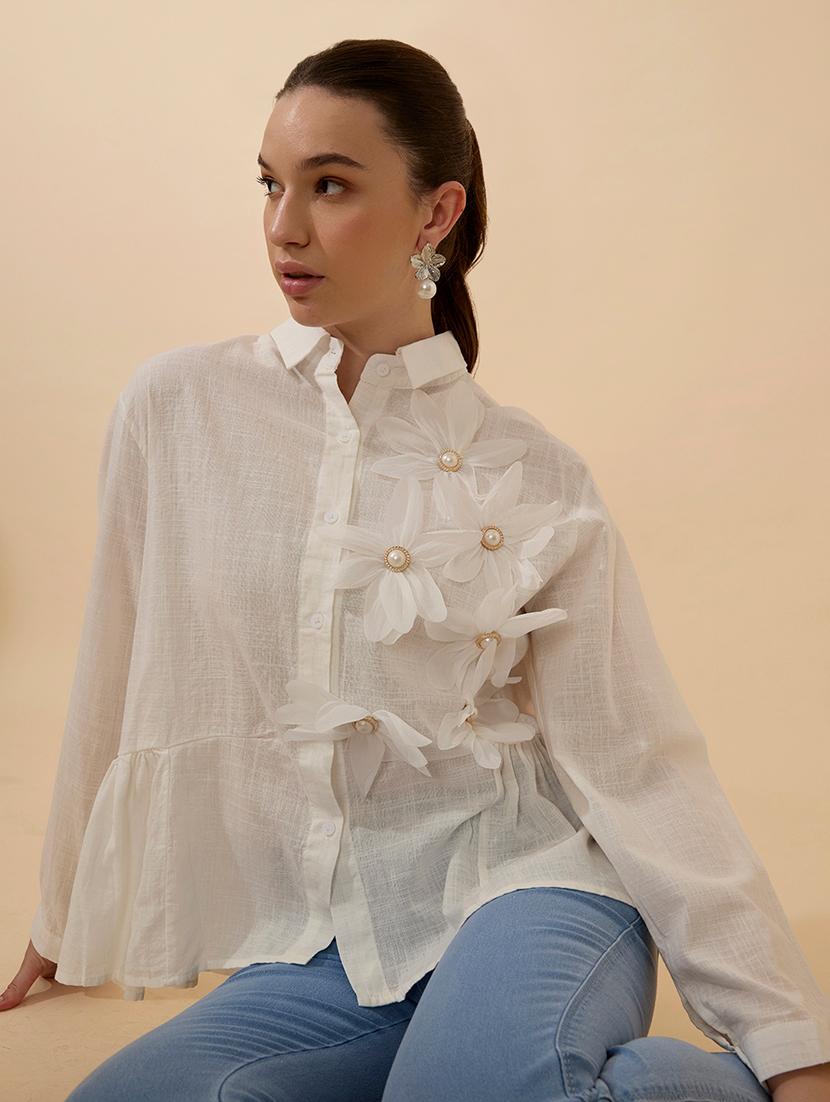 women solid collared long sleeve shirt - 21941706 - Zoom Image - 0