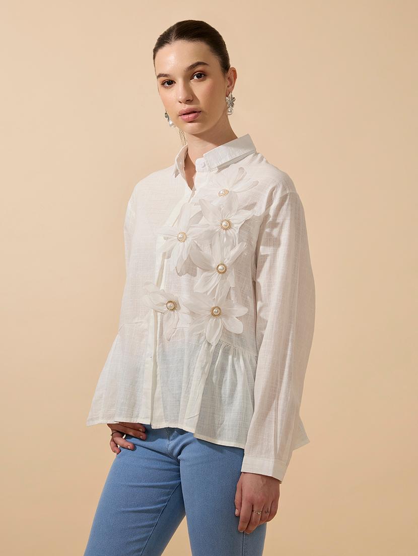 women solid collared long sleeve shirt - 21941706 - Standard Image - 3