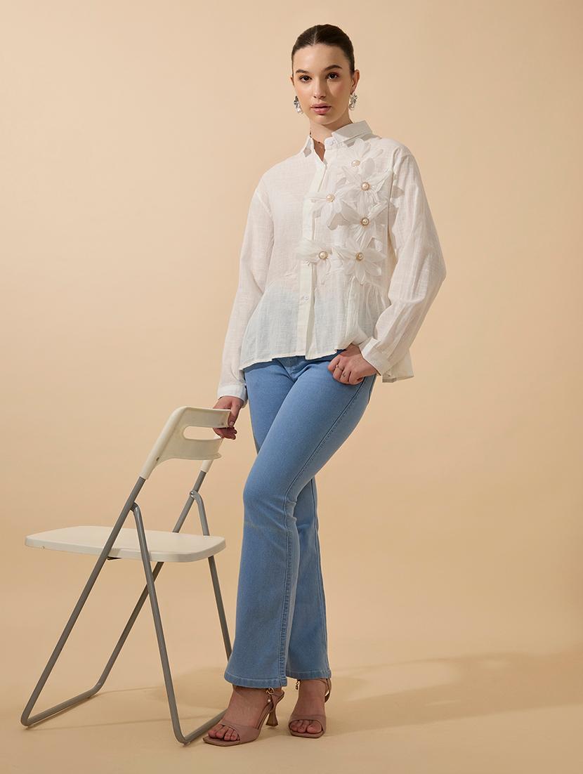 women solid collared long sleeve shirt - 21941706 - Standard Image - 5