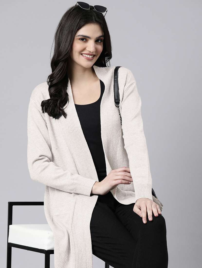 women cream solid long sleeve long shrug - 21941707 -  Standard Image - 3