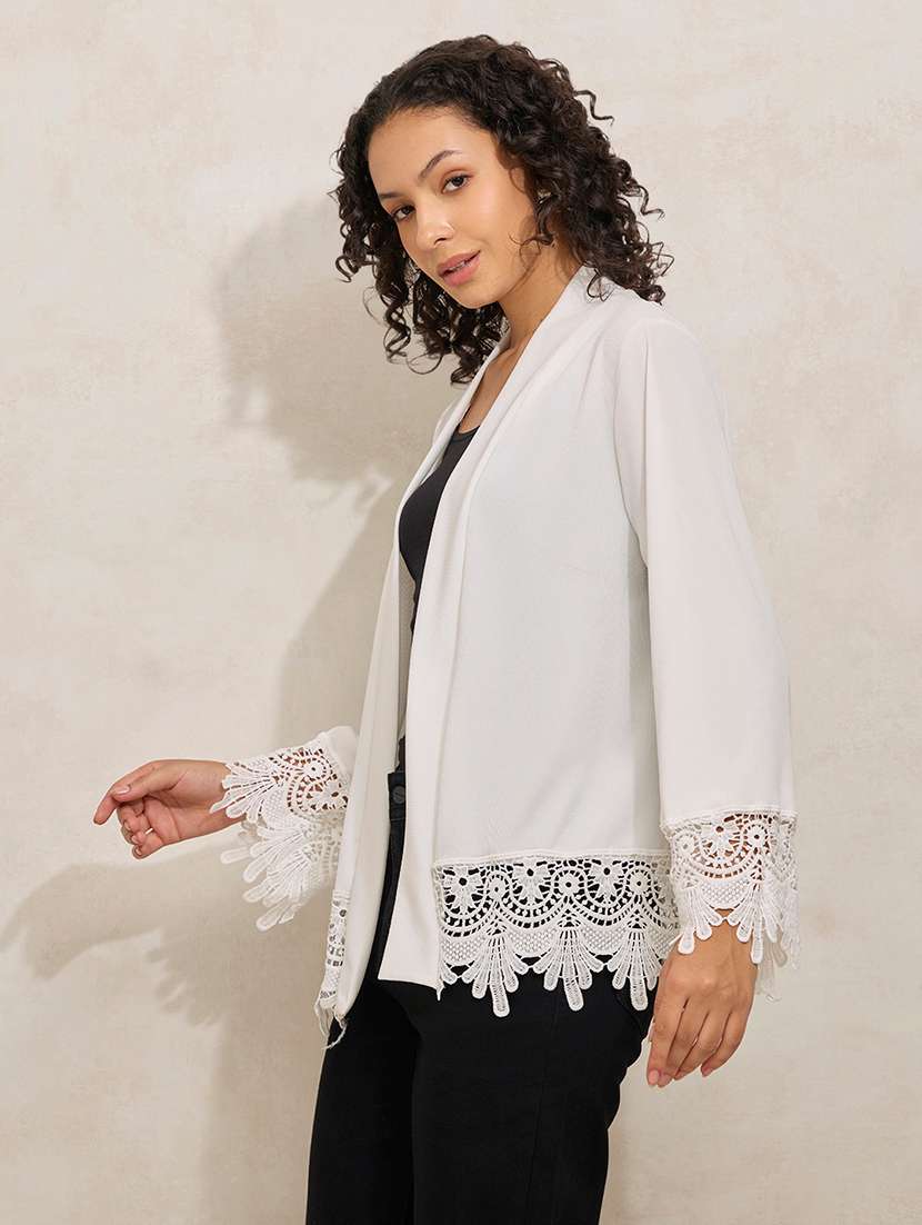 women solid lace detailed long sleeve regular shrug - 21941721 -  Standard Image - 3