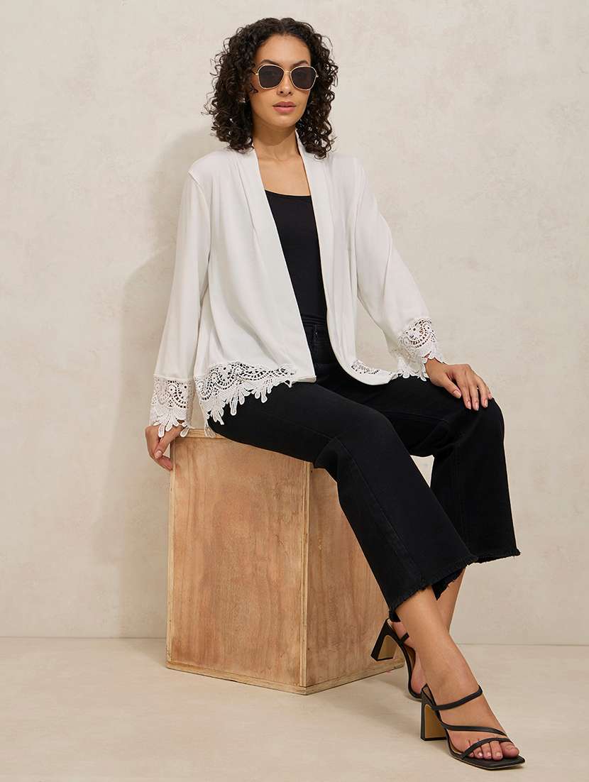 women solid lace detailed long sleeve regular shrug - 21941721 -  Standard Image - 5