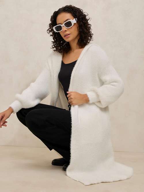 women solid long sleeve hooded regular shrug - 21941722 -  Standard Image - 0