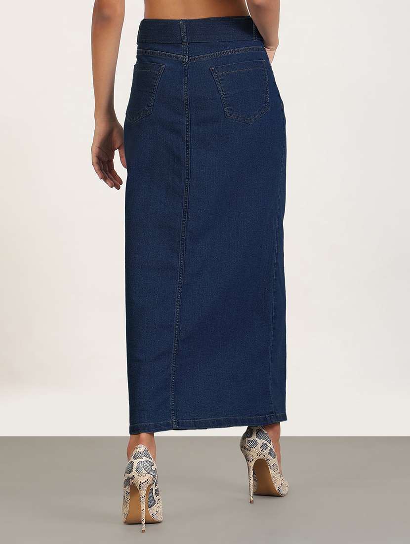 women solid high rise denim maxi skirt - 21941770 -  Standard Image - 3