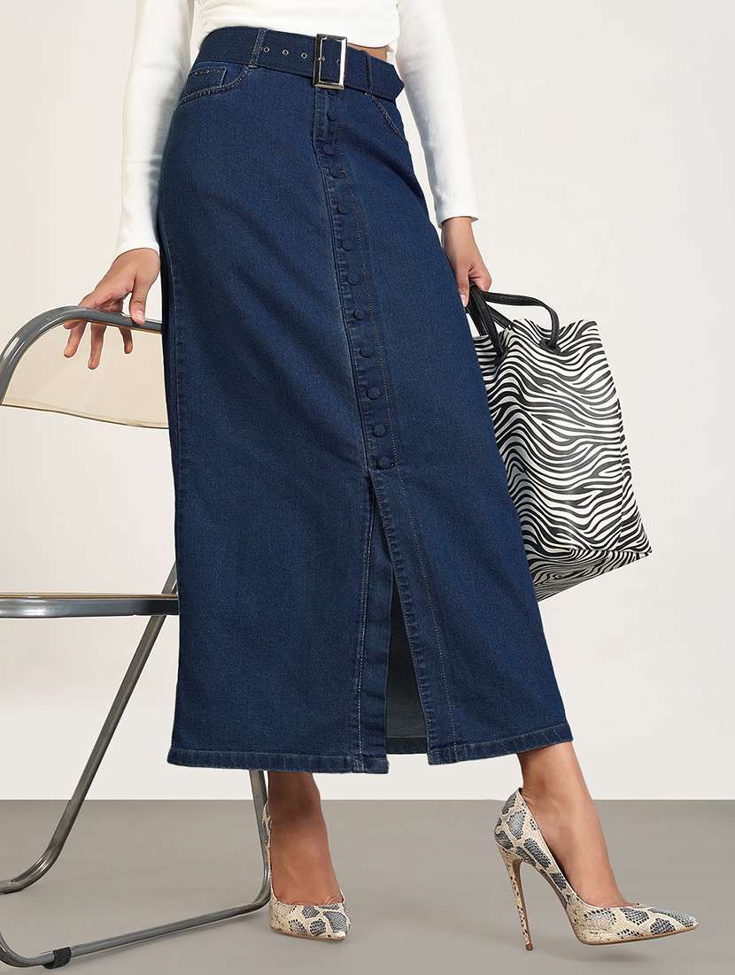 women solid high rise denim maxi skirt - 21941770 -  Standard Image - 5