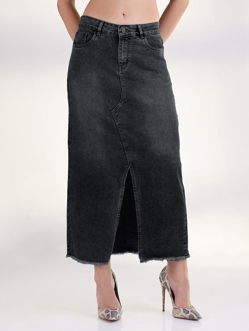 women solid mid rise maxi denim skirt - 21941771 - Zoom Image - 0