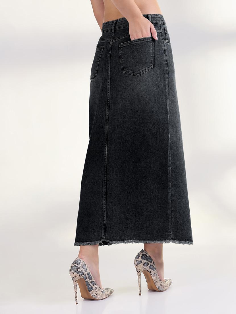 women solid mid rise maxi denim skirt - 21941771 - Standard Image - 3