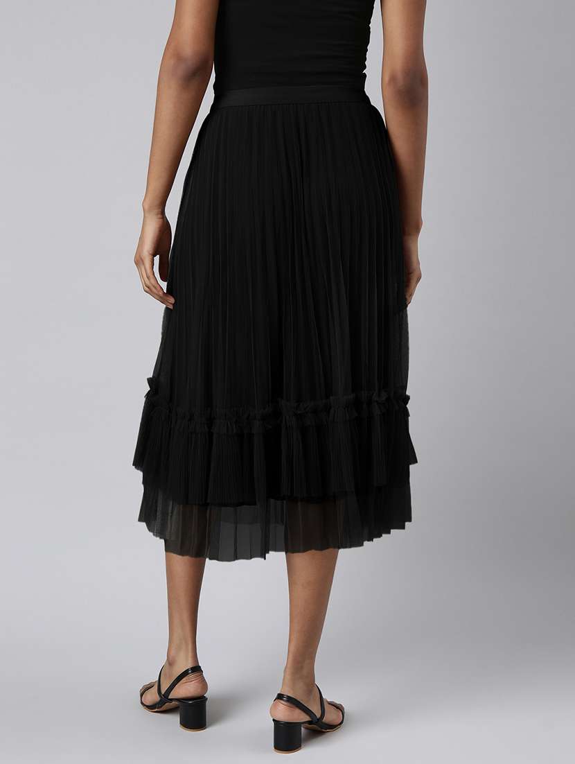 women black solid high rise tiered skirt - 21941779 -  Standard Image - 3
