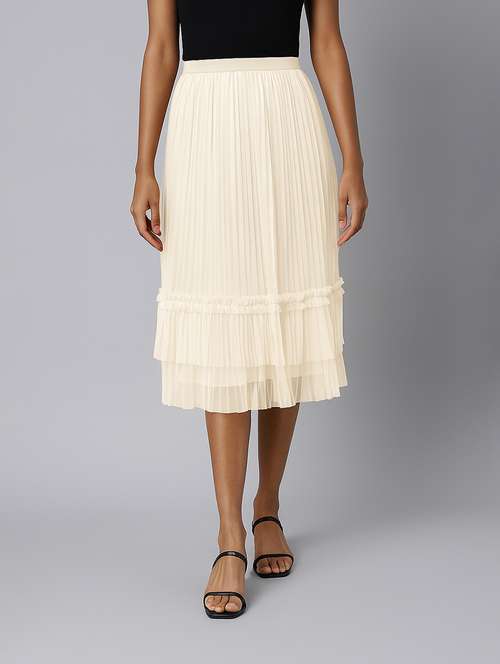 women cream solid high rise tiered skirt - 21941780 -  Standard Image - 0
