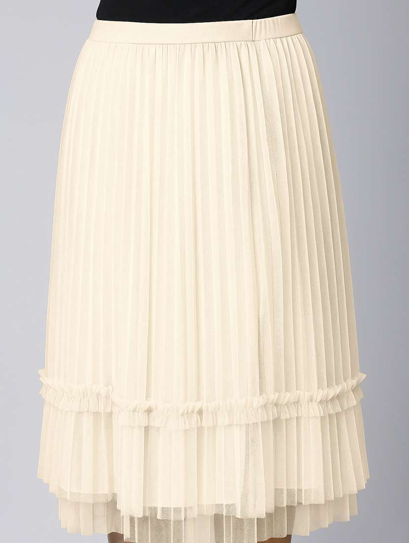 women cream solid high rise tiered skirt - 21941780 -  Standard Image - 3
