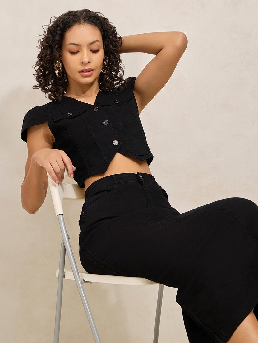 women solid denim top and skirt co-ord set - 21941785 - Zoom Image - 0