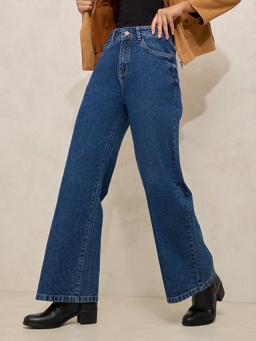 women solid high rise wide leg jean - 21941807 - Standard Image - 0
