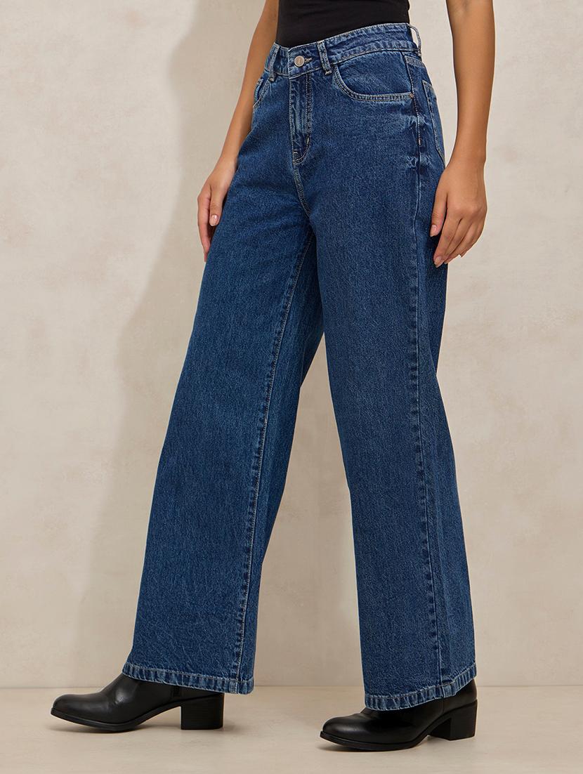women solid high rise wide leg jean - 21941807 - Standard Image - 3