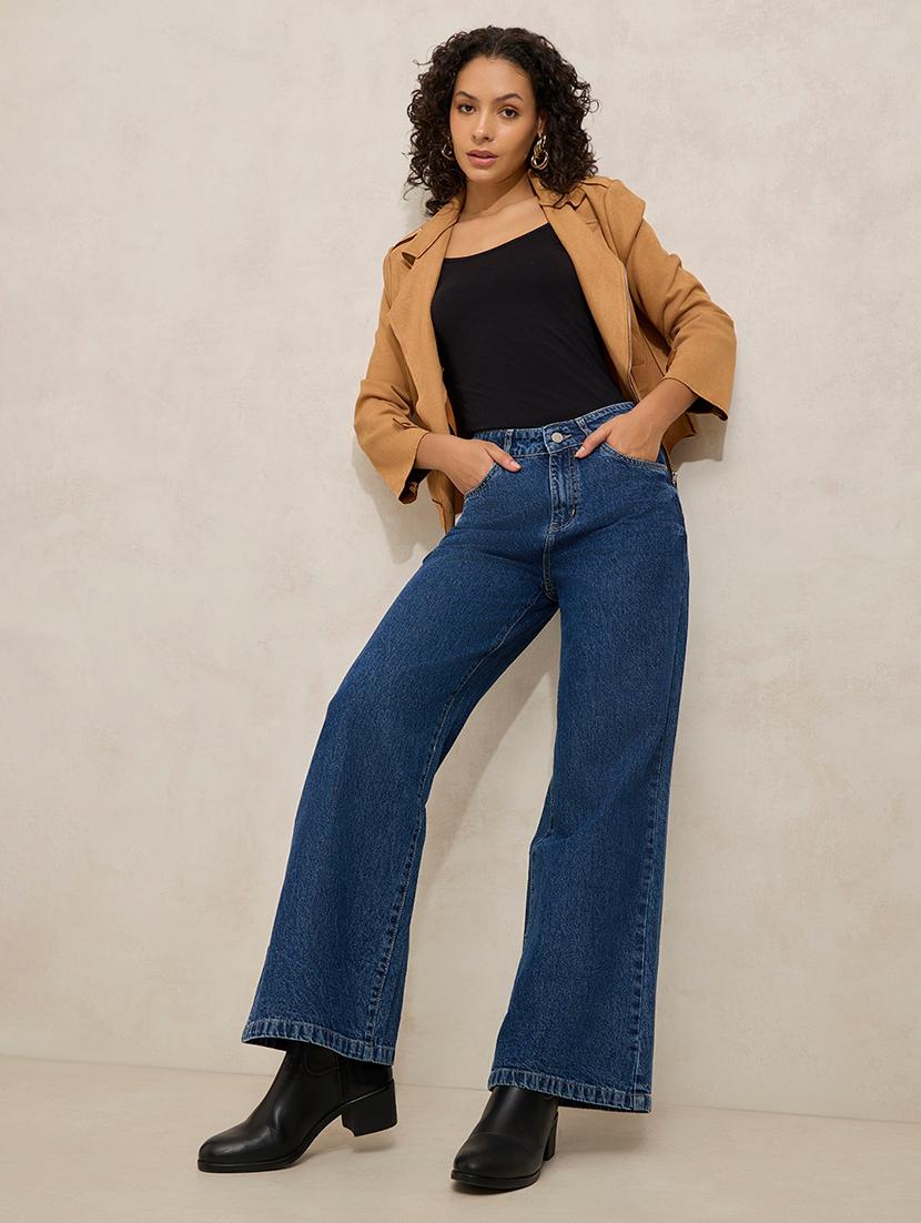 women solid high rise wide leg jean - 21941807 - Standard Image - 5