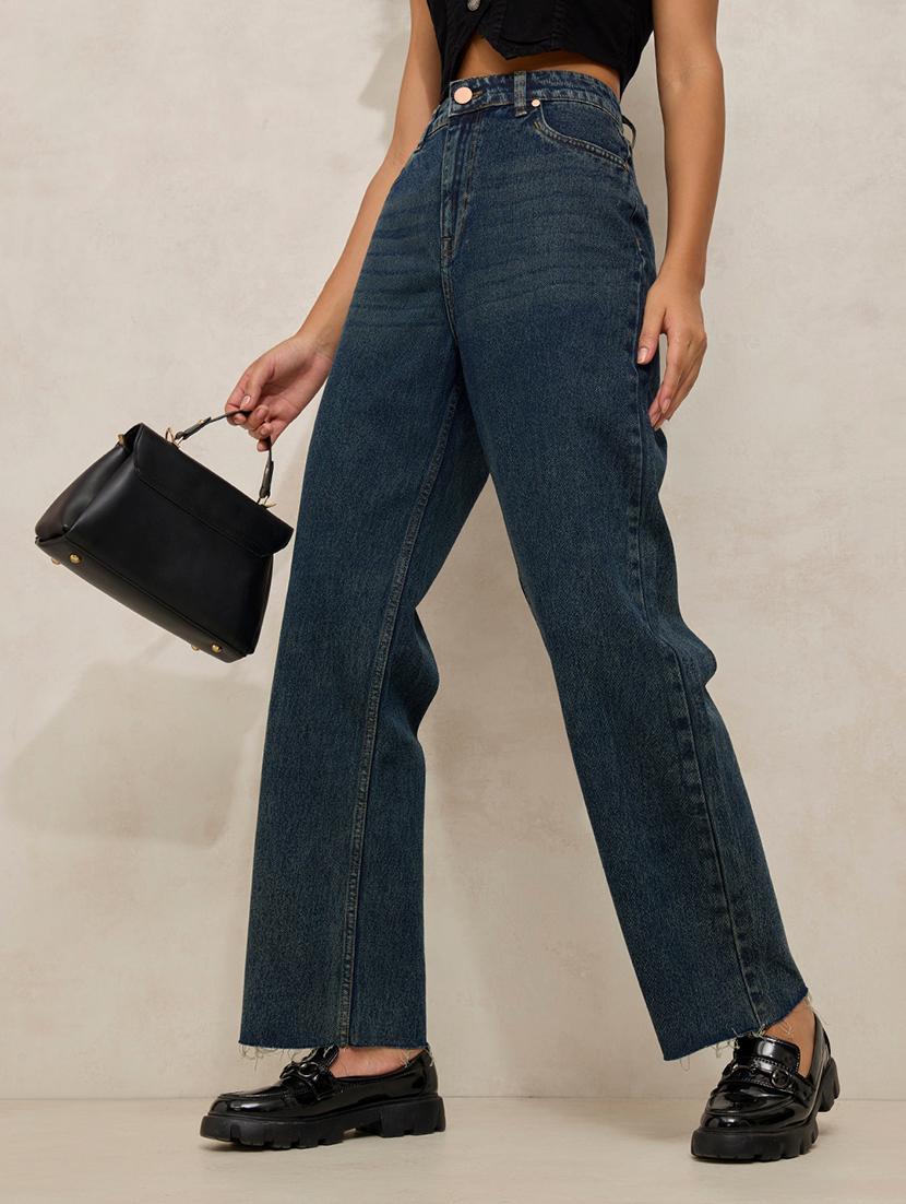 women solid high rise straight fit jean - 21941808 - Zoom Image - 0