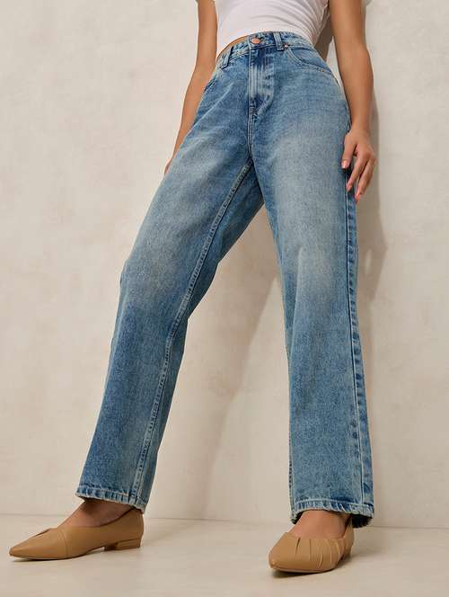 women solid high rise straight fit jean - 21941818 -  Standard Image - 0