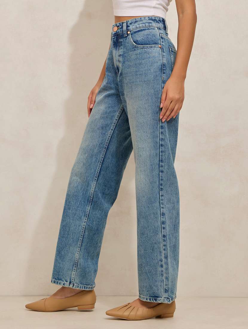women solid high rise straight fit jean - 21941818 - Standard Image - 3