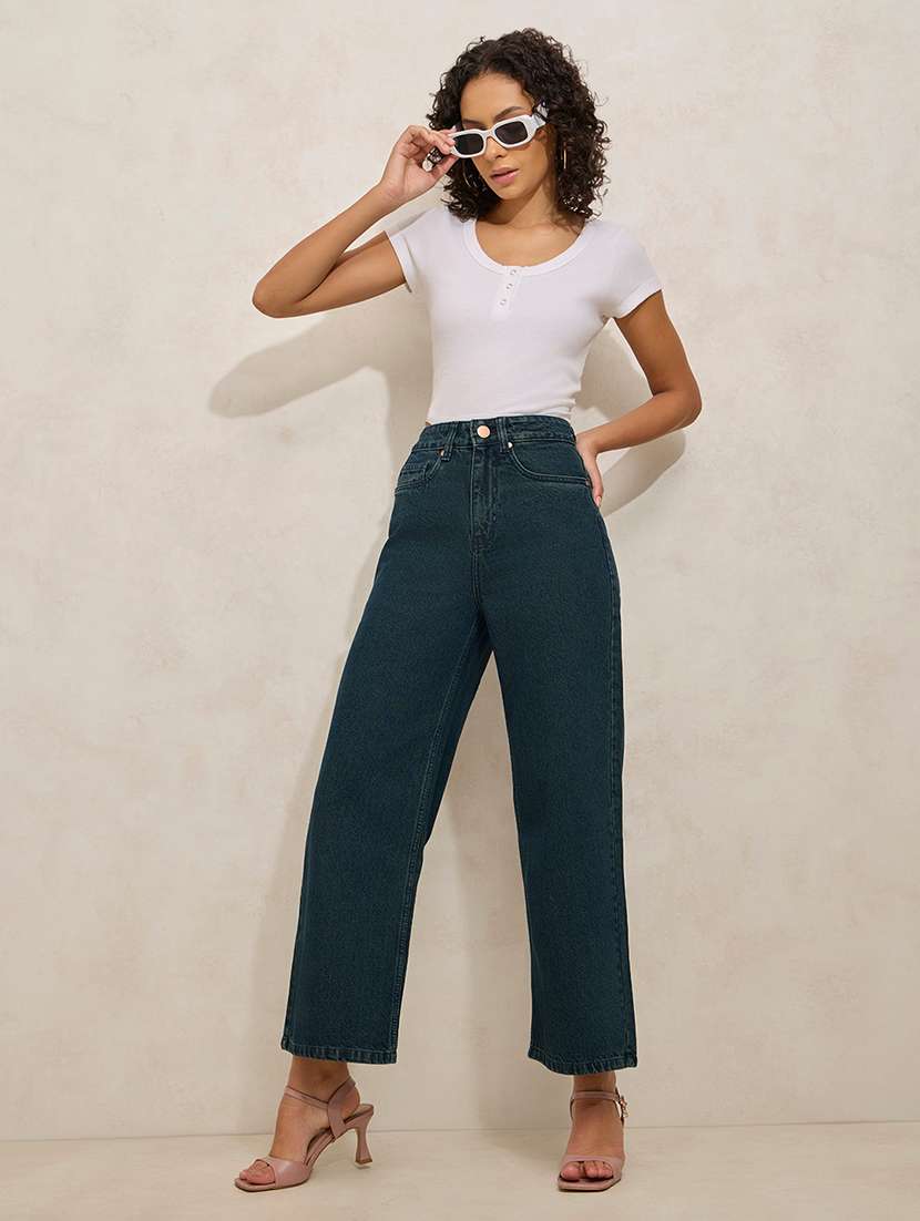 women solid high rise wide leg jean - 21941820 -  Standard Image - 5