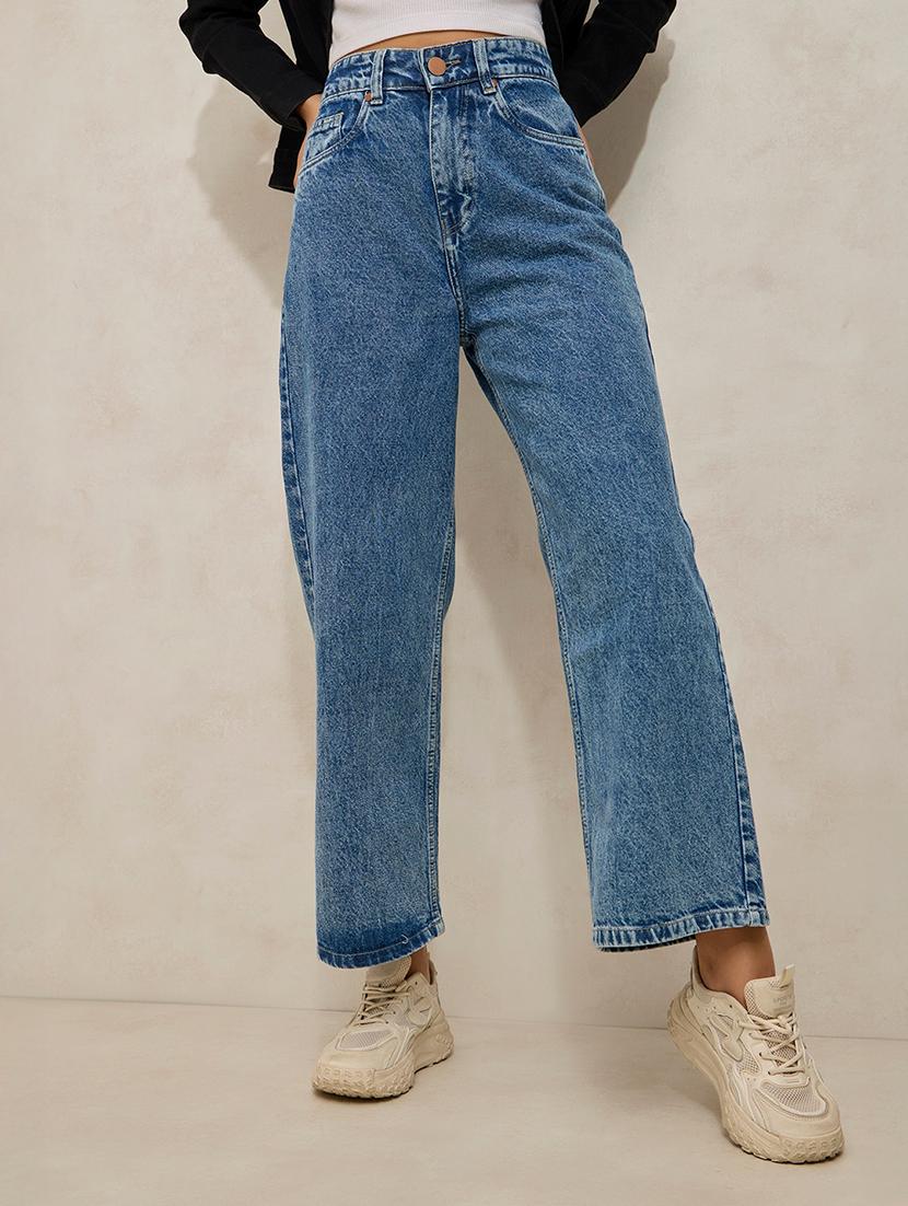women solid high rise wide leg jean - 21941821 - Zoom Image - 0