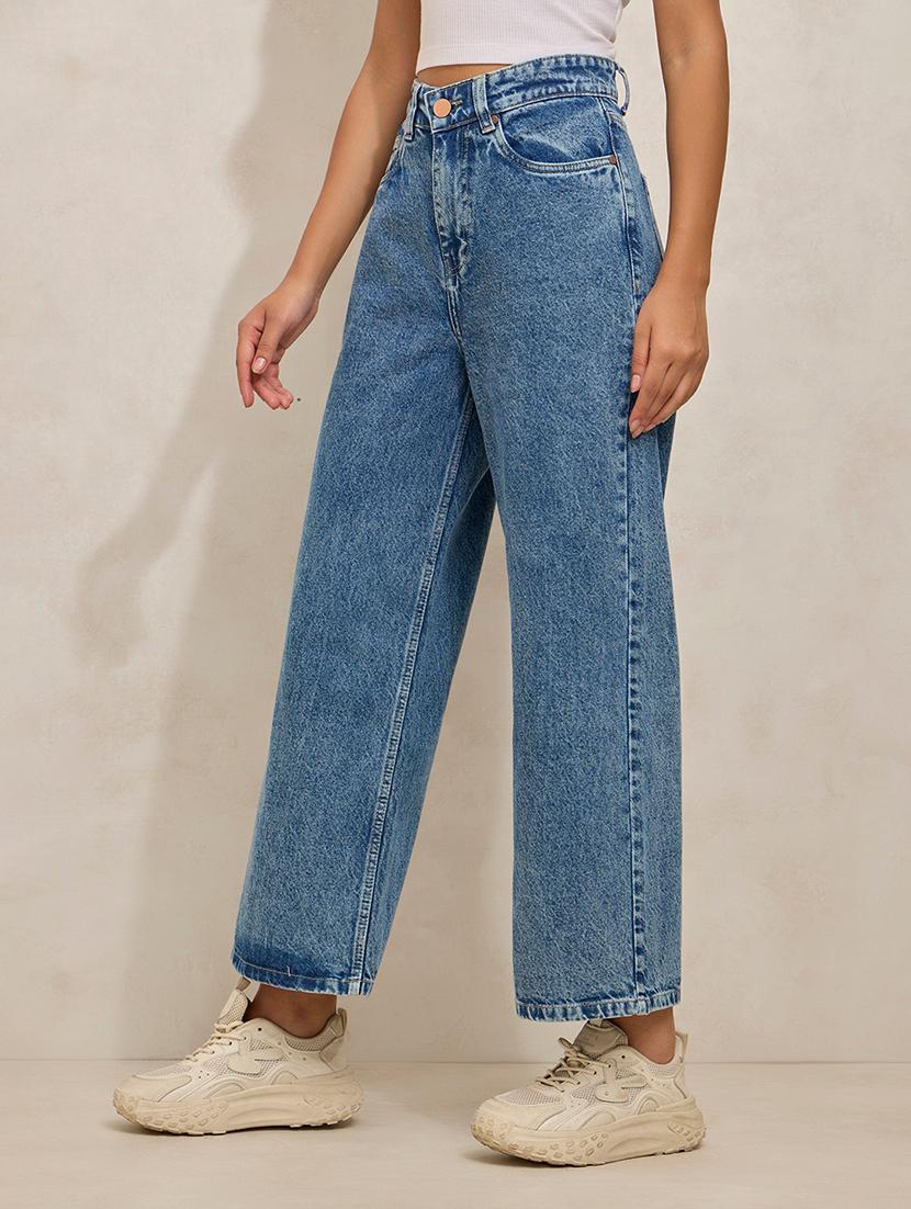 women solid high rise wide leg jean - 21941821 - Standard Image - 3