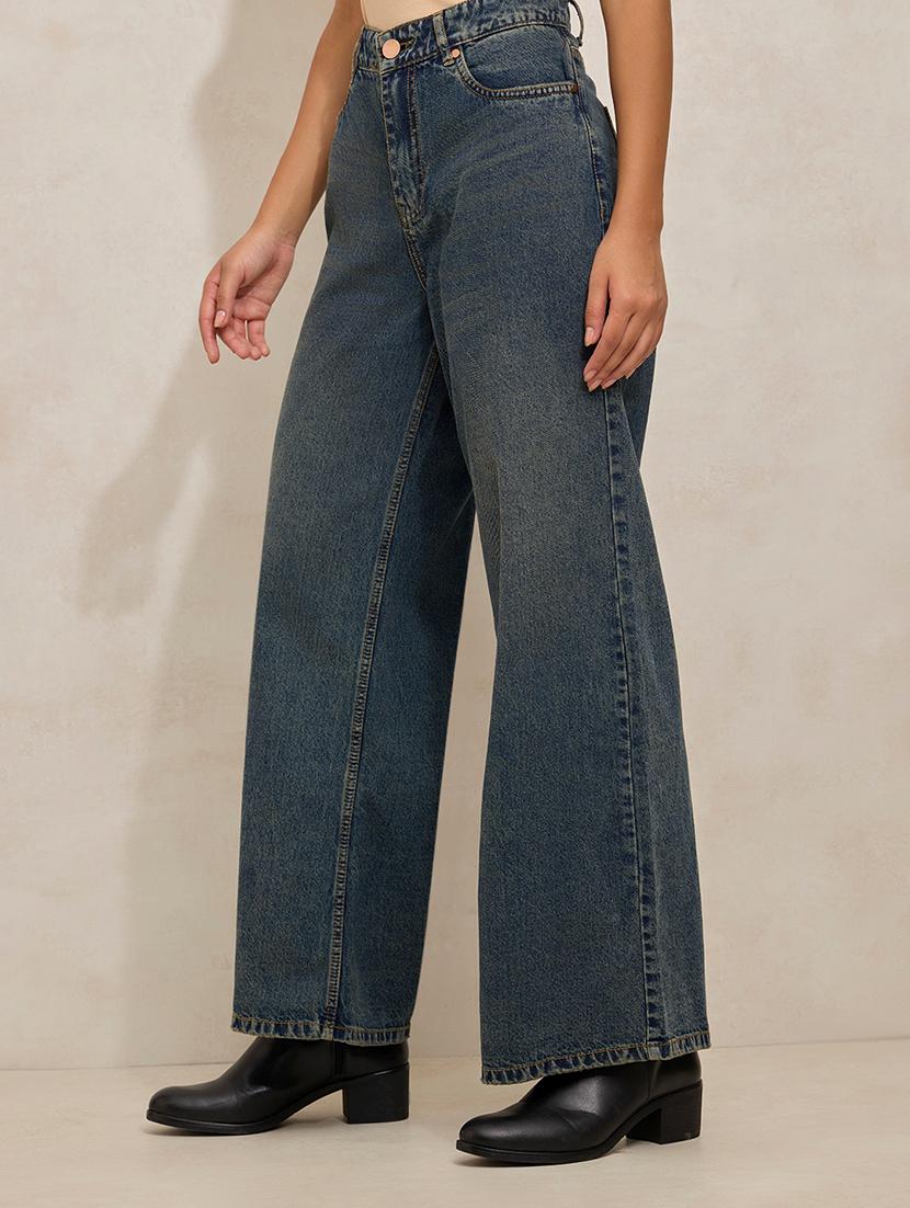 women solid high rise wide leg jean - 21941823 - Standard Image - 3