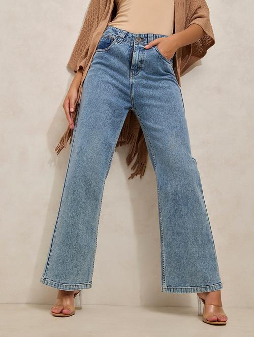 women solid high rise wide leg jean - 21941825 - Standard Image - 0
