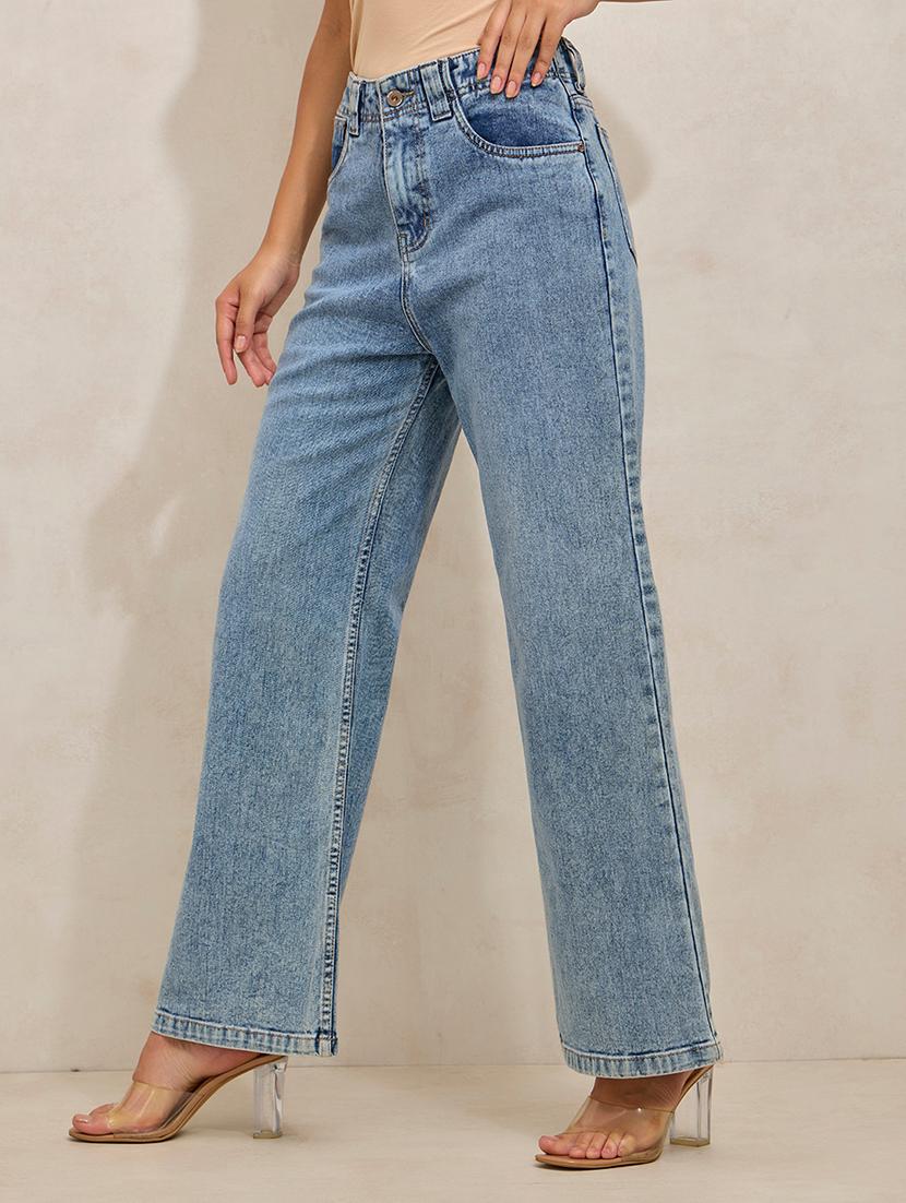 women solid high rise wide leg jean - 21941825 - Standard Image - 3