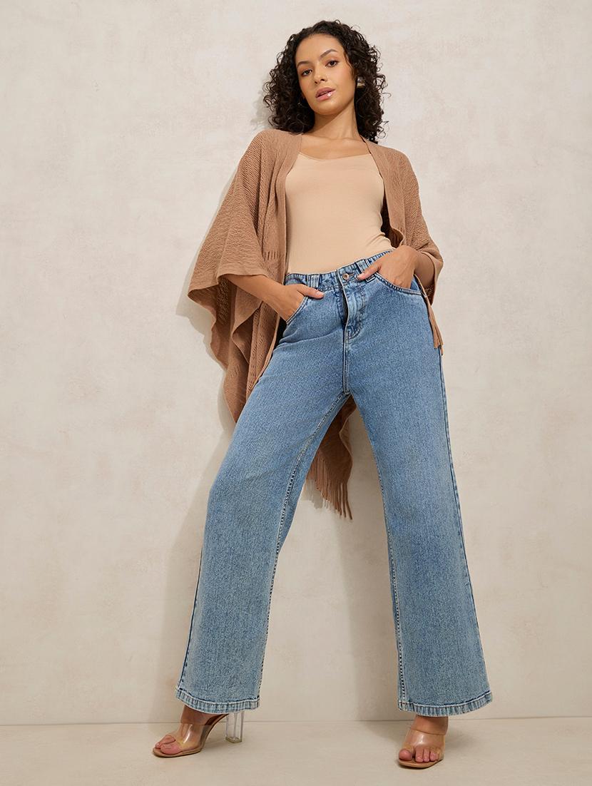 women solid high rise wide leg jean - 21941825 - Standard Image - 5