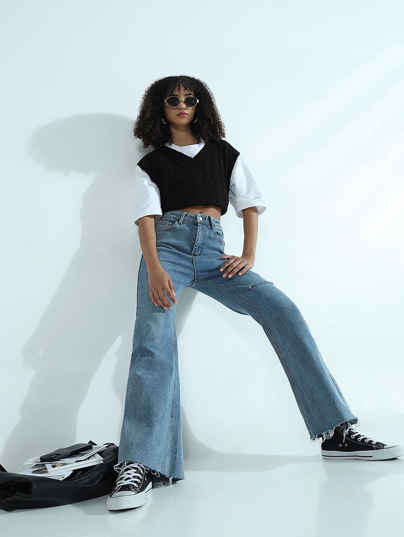 women solid high rise bootcut jean - 21941826 - Standard Image - 5