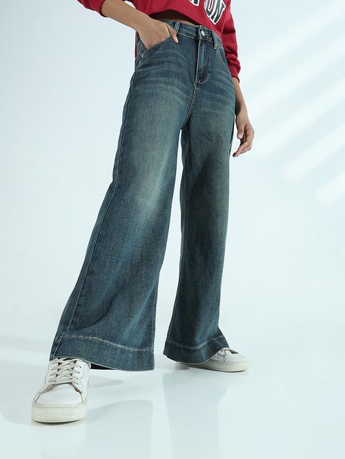 women solid mid rise wide leg jean - 21941827 - Standard Image - 0