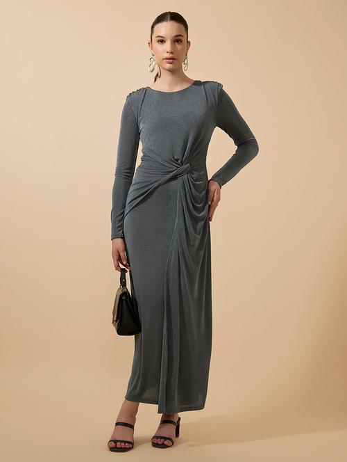 women solid twisted front long sleeves shaeth dress - 21941835 -  Standard Image - 0