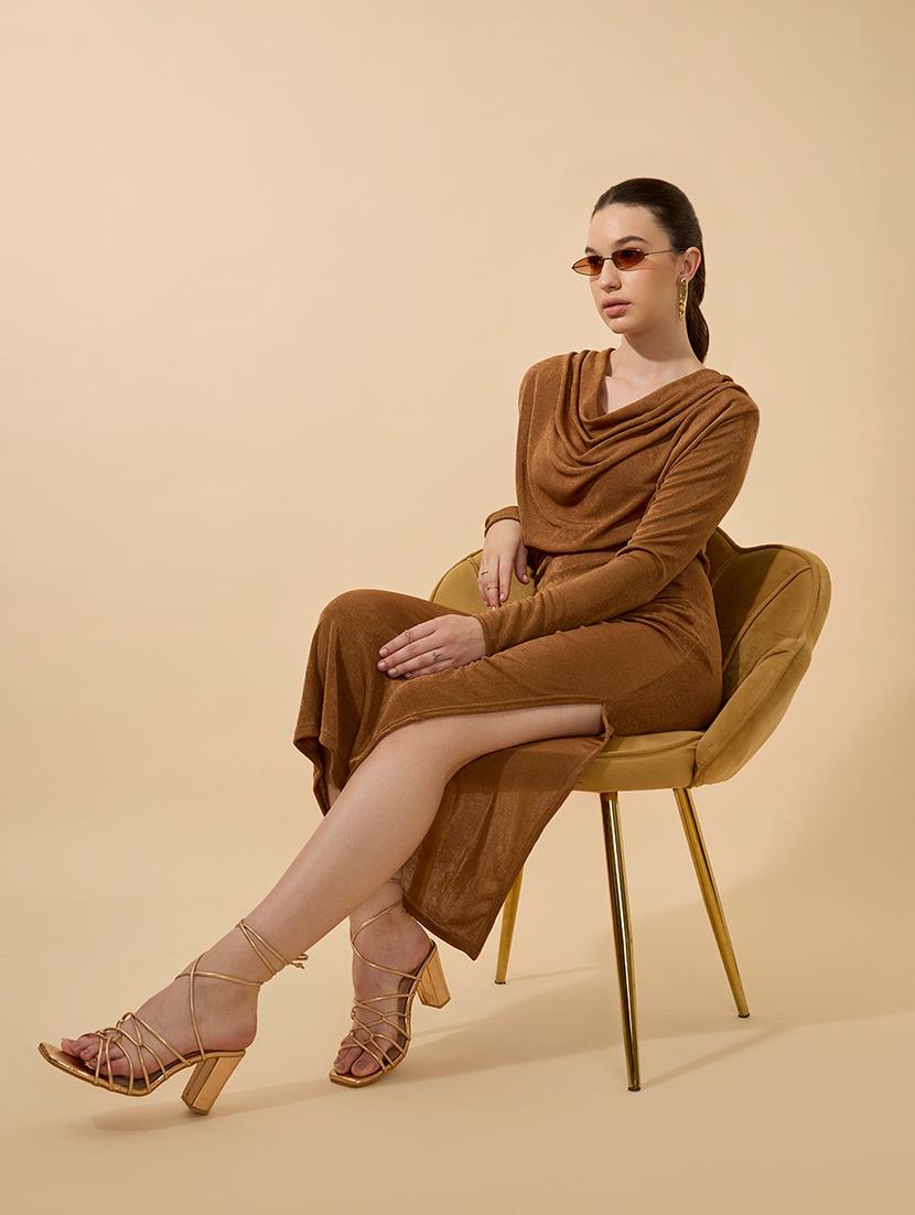 women solid long sleeve cowl neck bodycon dress - 21941836 - Zoom Image - 0
