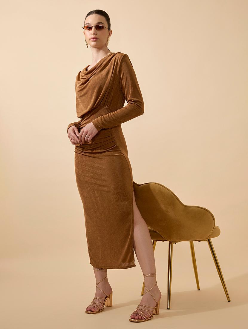 women solid long sleeve cowl neck bodycon dress - 21941836 - Standard Image - 5