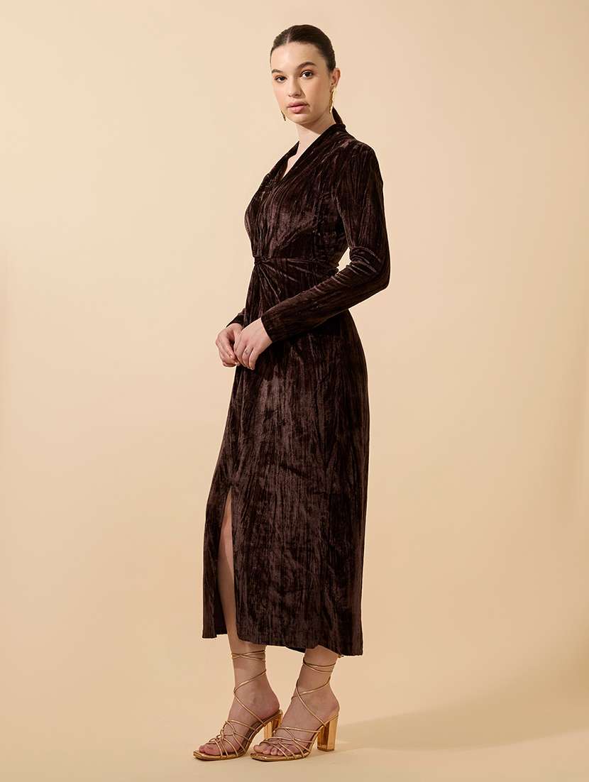 women solid long sleeve bodycon dress - 21941837 - Standard Image - 3