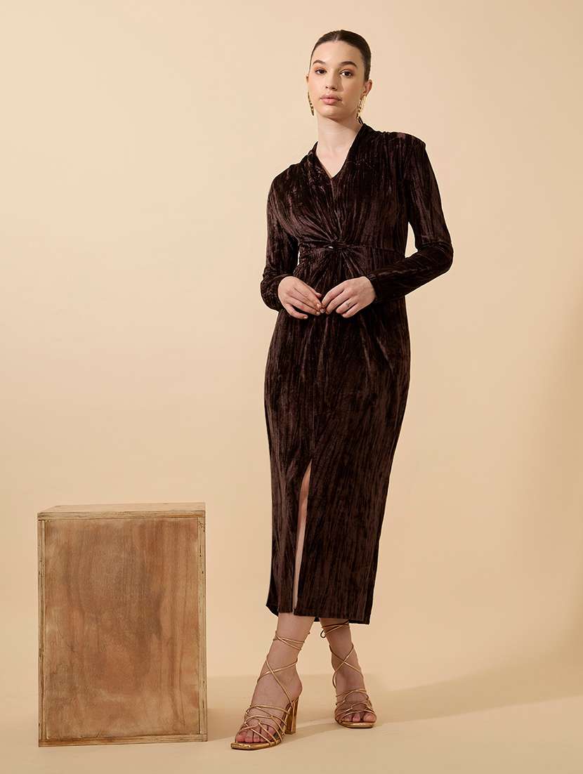 women solid long sleeve bodycon dress - 21941837 - Standard Image - 5
