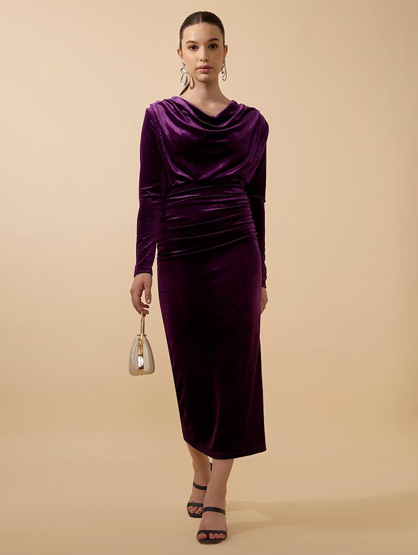 women solid long sleeve cowl neck bodycon dress - 21941838 - Standard Image - 5