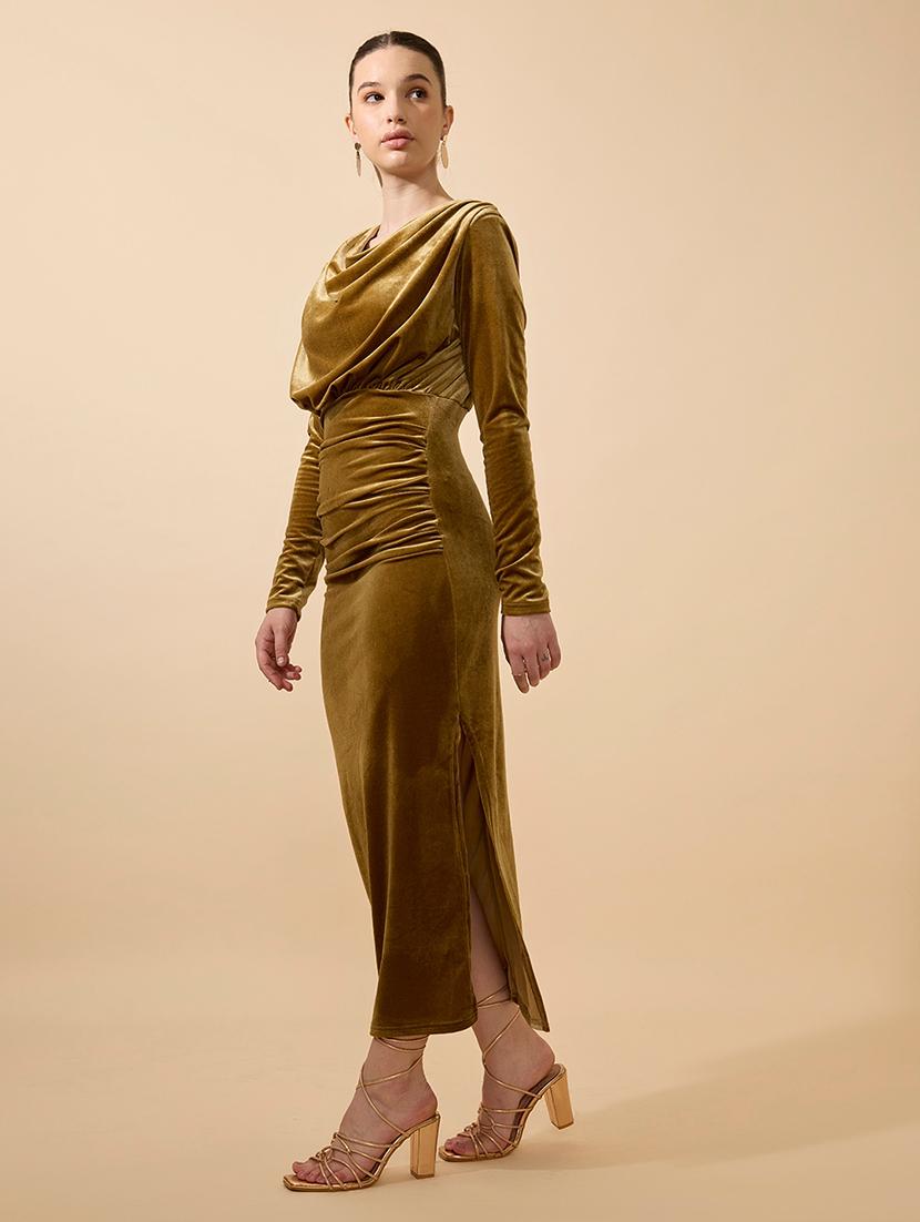 women solid long sleeve cowl neck bodycon dress - 21941839 - Standard Image - 3