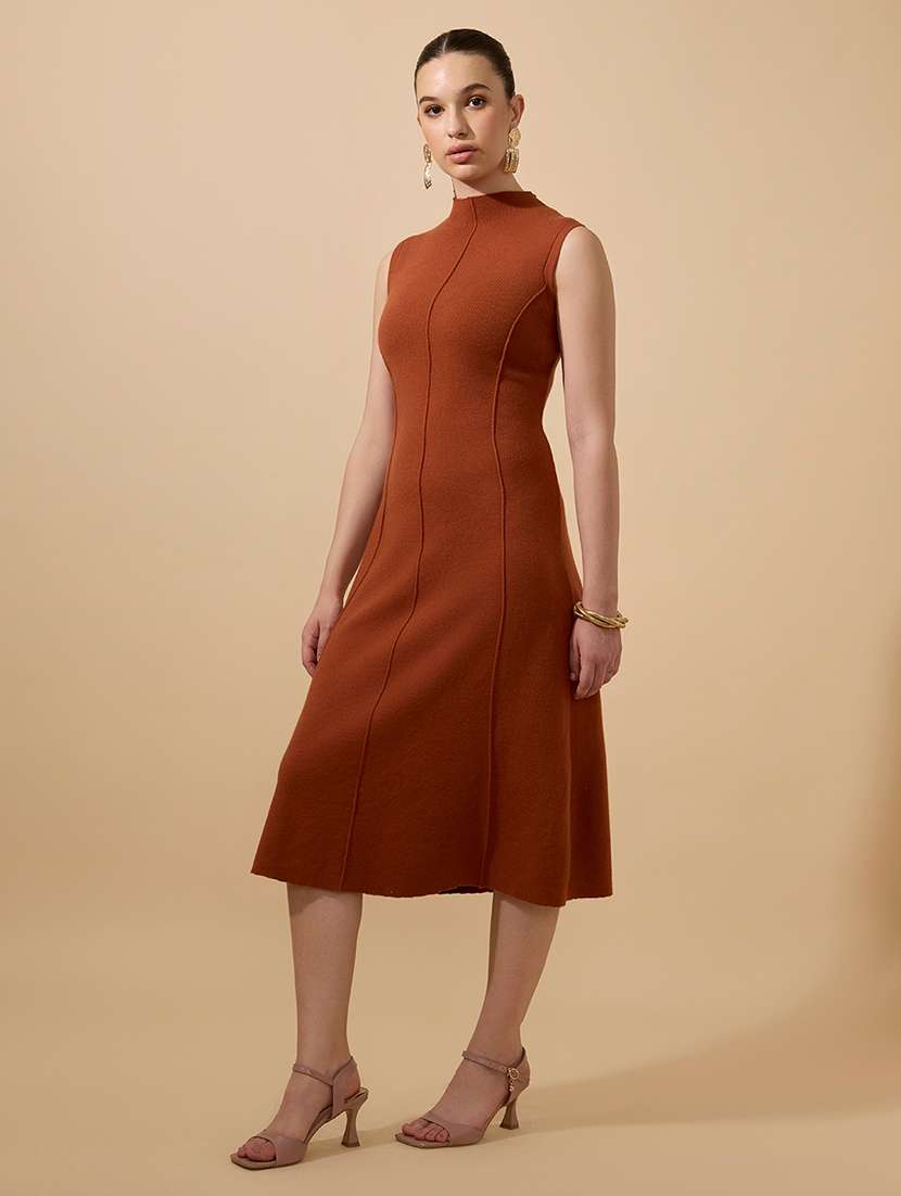 women solid sleeveless a-line dress - 21941852 -  Standard Image - 3