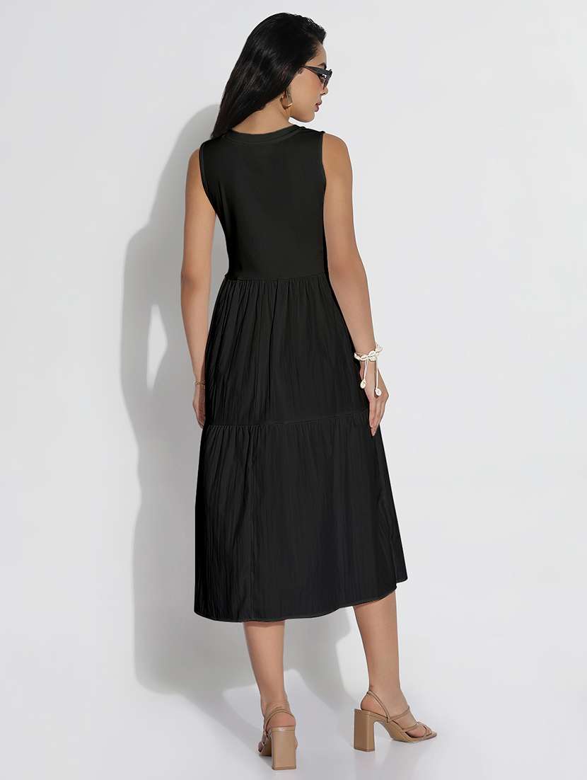 women black solid sleveeless tiered dress - 21941862 -  Standard Image - 3