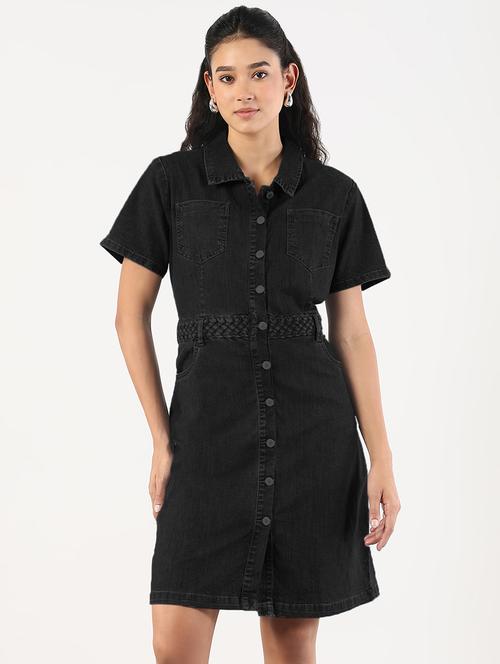 women solid short sleeve denim shirt dress - 21941863 -  Standard Image - 0