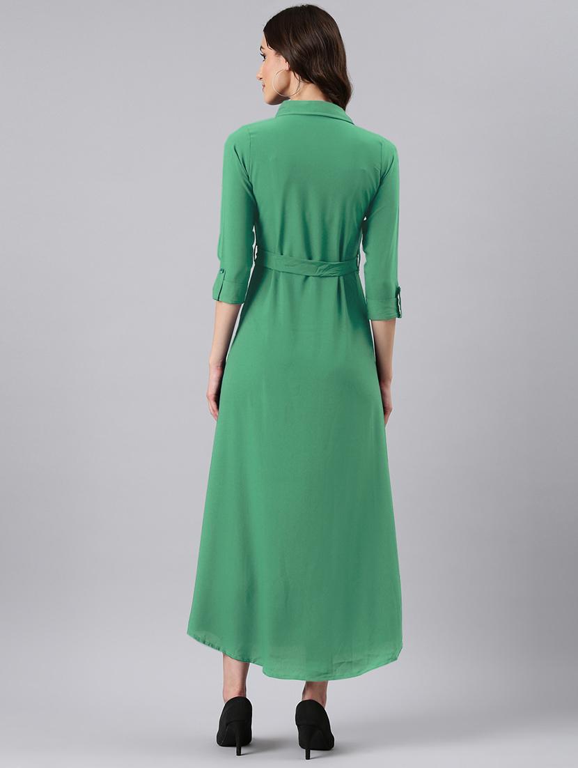 women green solid collared maxi shirt dress - 21941865 - Standard Image - 3