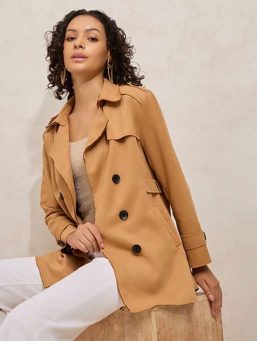 women solid notch lapel long sleeve trench coat - 21941871 -  Standard Image - 0