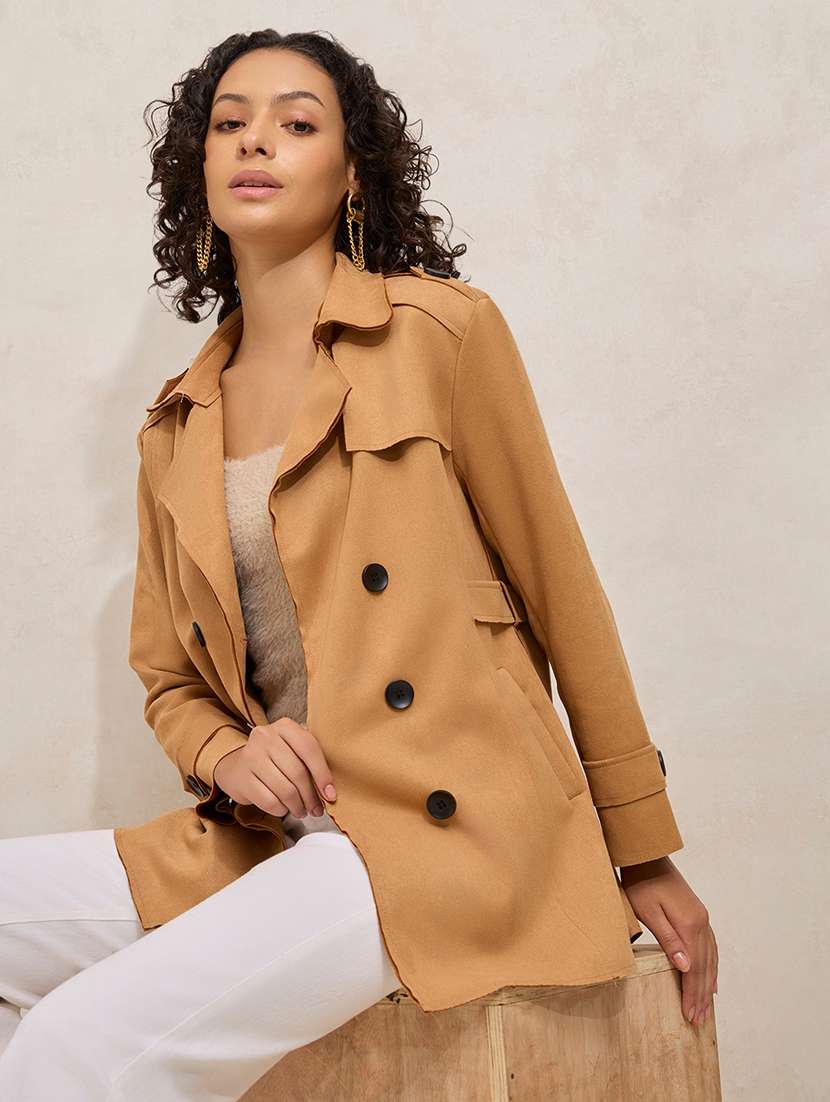 women solid notch lapel long sleeve trench coat - 21941871 -  Zoom Image - 0